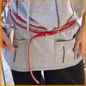 🔥🔥🔥ranghe Y2K Punk Leather Double Thin Belt Women Men PU Black White Waist Strap Trendy Waistband Jeans Skirt Decoration