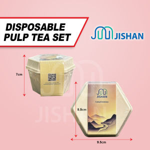 [1set] Paper Pulp Tea Set with Tea Bag 3pcs Tea Cups / Disposable Sugarcane Bagasse Pulp Travel White Teaset 便携茶具套装