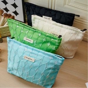 NEMOPH Zipper Cosmetic Pouch Handbag Leaf Pattern Storage Bag Portable Solid Color Makeup Bag Travel