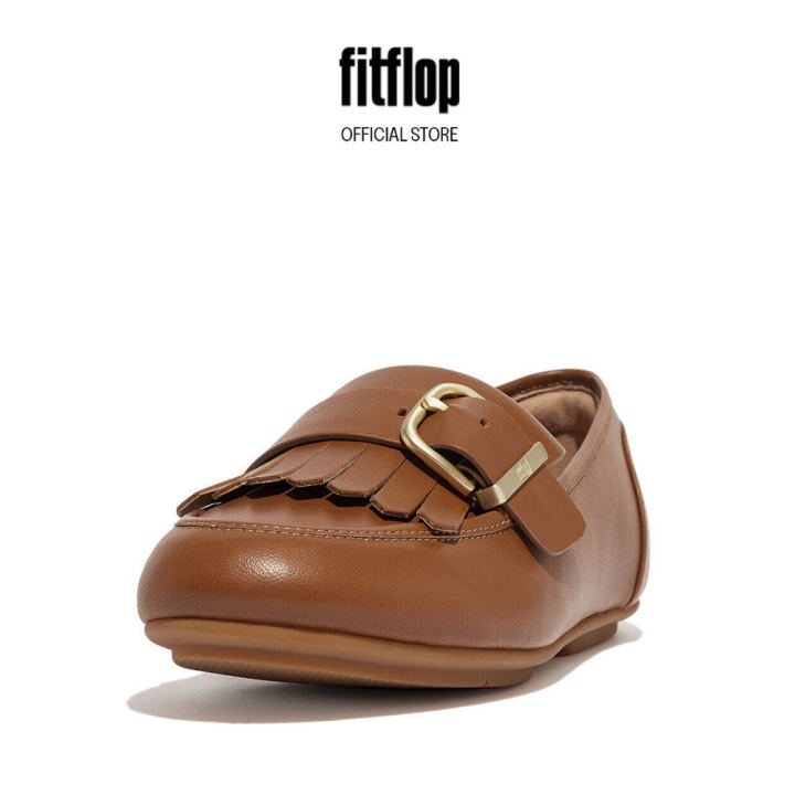 FitFlop ALLEGRO Womens Fringe Buckled Leather Loafers Light tan