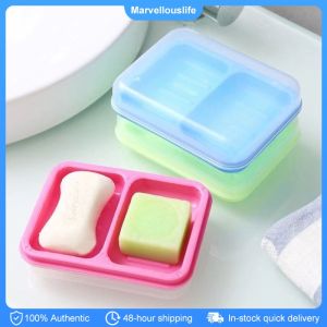 Double Grid Soap Box Soap Dish Travel Soap Case With Cover Shower Soap Holder Sponge Storage Plate