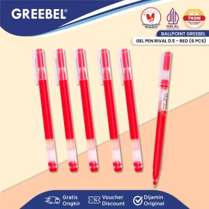 GREEBEL PULPEN GEL / RIVAL GP-502 0.5 TINTA MERAH (6PCS/SET) / BALLPEN BALLPOIN GEL PEN