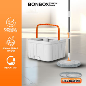 (PEL NO.1 DI INDONESIA) BONBOX Mop 2-in-1 Pel Membersih Hingga 360° Efisien Serat Pel Nano Tebal Pemakaian Fungsi Ganda BM-001 Putih Oren New