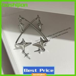 bashijian ต่างหูหนีบรูปดาวสีเงิน1คู่สำหรับผู้หญิง zircon ไม่เจาะอินเทรนด์คลิปหนีบหูเครื่องประดับต่างหูแบบกอธิคที่ผิดปกติ