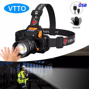 VTTO T6 LED Headlamp Sensor Headlight Rechargeable Ultra Bright Long Range Focusing Night Fishing Flashlight Outdoor White Light