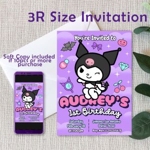 Kuromi Birthday Invitation Card with Envelope - Sanrio - Girl Birthday Invite - 5R - 4R - 3R