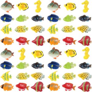 Boao 48 Pcs Plastic Fish Toys Small Tropical Fish Figure Play Set Sea Animals Bath Toys Tropical Party Favors Assorted Ocean Creatures Figures Birthday Learning Educational Party Supplies
