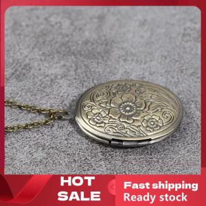 🚚【Local Express Delivery】🚚 Carved Flower Stripe Locket Pendant Necklace Vintage Brass Opening Photo Box
