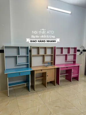 Bàn Học Sinh Đẹp - Ván Ép Giá Rẻ Màu Xanh Dương Hồng Màu Gỗ