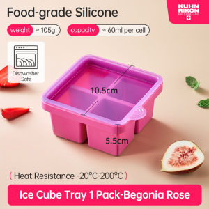 KUHN RIKON Silicone Ice Cube Tray with Lid Big Square Ice Maker for Freezer Large Ice Cube Molds for Whisky Cocktail Frozen Treats