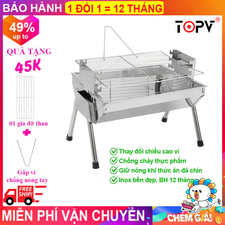 Bếp nướng than hoa TopV VCS thay đổi chiều cao vỉ, Inox không gỉ sét ...