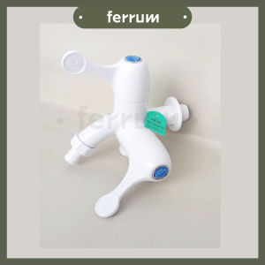 [ FERRUM ] Kran Cabang Keran Air Double Keran Shower PVC Soligen S9 Engkol Putih