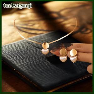 tuokaiguoji 2pcs tối giản sáng tạo hình trái tim Mặt dây chuyền rắn Chuỗi vòng cổ bông tai Bộ cho phụ nữ đồ trang sức