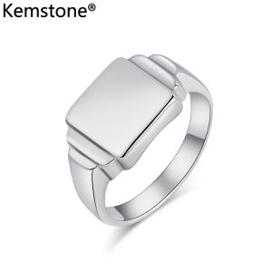 Kemstone ของขวัญเครื่องประดับแหวนชุบทองเงินสีดำทรงสี่เหลี่ยมของสแตนเลสสตีลผู้ชาย