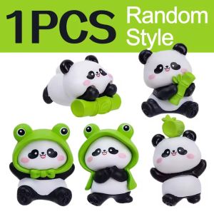 4PCS Cute Frog Hat Panda Car Ornament Cartoon Resin Animal Figurine Auto Interior Decoration Dashboard Styling Accessories Home Decor