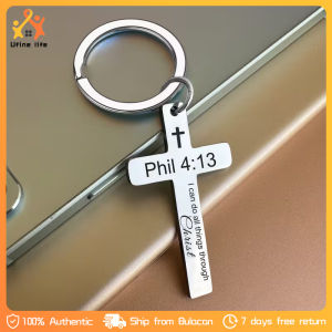 Stainless Steel Key Ring Christian Cross Bible Proverbs Quotation Pendant Cross Scripture Keyring