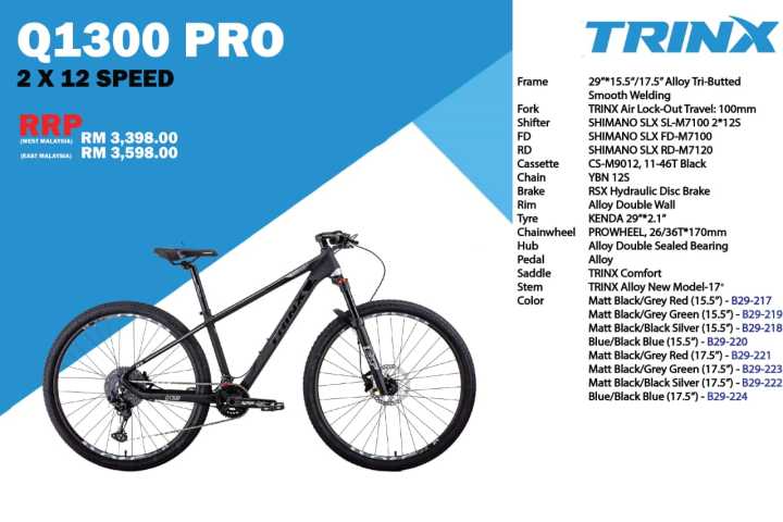 TRINX BIKE Q1300 Pro Mtb 29 Shimano Slx 2x12 Speed Lazada