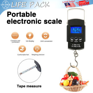Portable Electronic LCD Digital Weight Scale Tape Measure Hook Lightweight Digital Courier Travel Fish Luggage Hanging Hook Measuring Tape