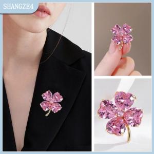 【SHANGZE4】 Tinh Tế Màu Hồng May Mắn Bốn Lá Clover Trâm Cài Cho Phụ Nữ Cô Gái Thời Trang Ve Áo Pin Đám Cưới Quần Áo Trang Trí Đồ Trang Sức Quà Tặng