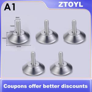 【ZTOYL】 5 chiếc chân đồ nội thất bằng thép Chân đế chống trượt chân tủ để bàn chân đế cân bằng điều chỉnh được vít M8 M10 15mm-27mm