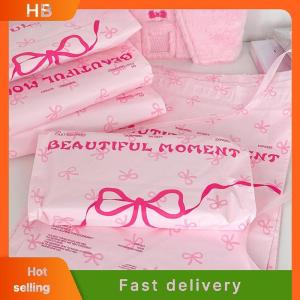 HB 10Pcs Pink Plastic Courier Bags Bow Knot Printed Express Envelope Clothing Packing Shipping Envelopes Self Adhesive Mailing Bag
