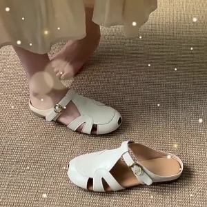 [Free Shipping] Retro-Style Slip-On Casual And Comfortable Hollow-Out Summer Breathable Closed-Toe Sandals For Women