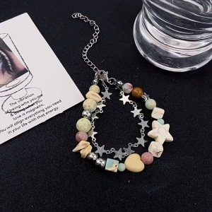 Thời trang Sao Vòng đeo tay đính hạt handmade dây đeo cổ tay có thể điều chỉnh dễ thương hai lớp Vòng tay Bangle món quà mùa hè