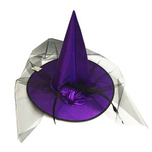 MMLUCK Lớn Thiết kế đặc biệt Bọn trẻ Phụ nữ Lông vũ Hoa hồng Nắp bí ngô Vải Mũ Phù thủy Ruched Mũ phù thủy