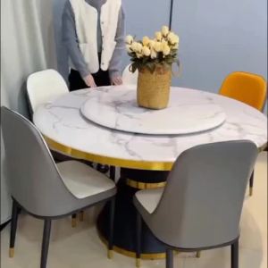 CraftedLiving SG-Italian Style Sintered Stone Dining Table and Chair Set Simple Round Turntable Dining Table for Home Use