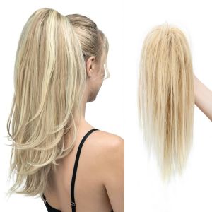BNUE1 Synthetic Short Straight Ponytail Extensions Claw Clip On 14Inch Straight Ponytail Wig Hair Accessories Natural Pony Tail Hairpieces for Women