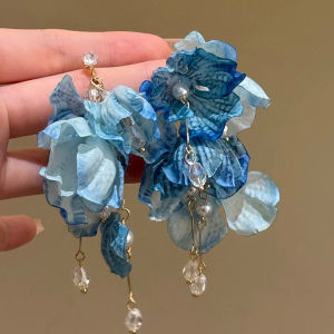 Fashionable Ring Gift 海边假日春夏季新款度假风布艺花朵耳环女时尚甜美高颜值长款耳坠