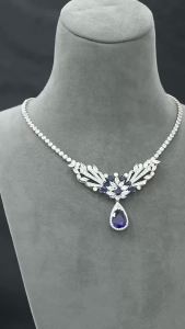 WUIHA Vintage 925 Sterling Silver Pear Cut Sapphire High Carbon Diamond Gemstone Wedding Cocktail Pendant Necklace Fine Jewelry