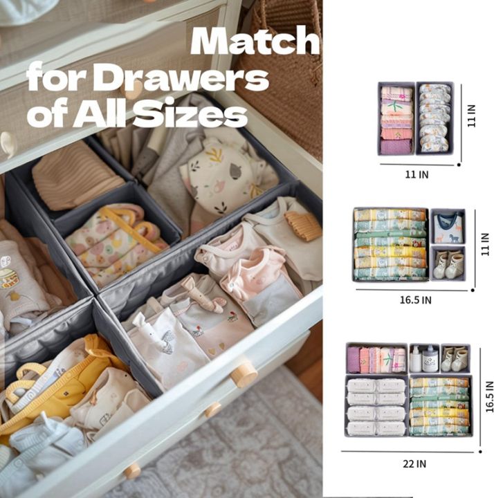 16 Pack Drawer Organizer for Baby Clothes, Nursery Drawer Organizer for ...