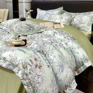 Bedding four-piece set European high-end 100 washed Tencel four-piece set Class A ice silk bed sheet cool quilt cover silk smooth four-piece set (bed sheet * 1 quilt cover * 1 pillowcase * 2)