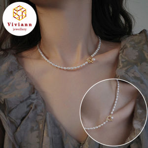 Viviann Original sterling silver High Quality Pearl Necklace OT Button Collar Chain Gentle French Choker Pearl OT Buckle Pendant Necklace Women ashion Jewelry Clavicle Chain For Woman Accessories Wedding Neck Jewelry