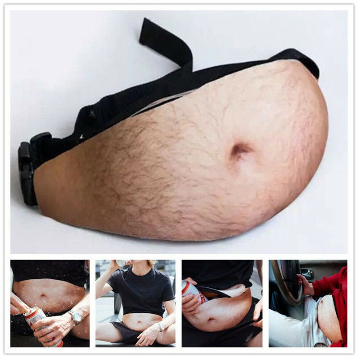 Kraiefs Mens Waist Belt Pack Funny Lifelike 3d Hairy Beer Fat Belly Dad Bod Bum Bags Au Lazada PH