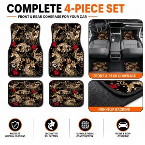 FLYING Fabric Car Floor Mats Non-Slip Backing Koi Fish Pattern Vehicle Floor Mats Edge Stitching Car Mat Set Car Interior