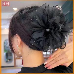 🔥🔥🔥ranghe กิ๊บติดผมสีดำลูกไม้ประดับโบว์ติดผมสำหรับผู้หญิงกิ๊บติดผมหางม้าขนาดใหญ่