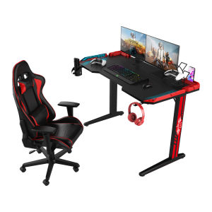 I Shape Home Office Table with Phone Slot and USB Light