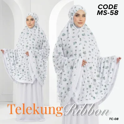 Telekung Ribbon Cotton Viscose Digital Print Dewasa Free Size