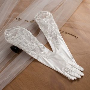 SWIFTTIDE Lace Satin Bride Gloves Eblow Length Wedding Party Wedding Gloves Bridal Accessory White Lace Christmals Party Gloves