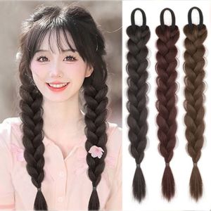 OQEWPI สังเคราะห์สังเคราะห์สังเคราะห์ ผมหางม้าถัก ยางรัดผม ผมปลอมปลอม วิกผมถักเปีย แฟชั่นสำหรับผู้หญิง ขนปุยฟู ผมต่อหางม้า สำหรับผู้หญิง