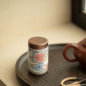 GAOSU Mini Flower Enamel Tea Canister Chinese Style Ceramic Empty Tea Tin Can Sealed Jar Moisture-proof Tea Packaging Box Home/Office/Travel