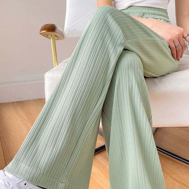 Large size ice silk pants for women Korean style High waist wide leg