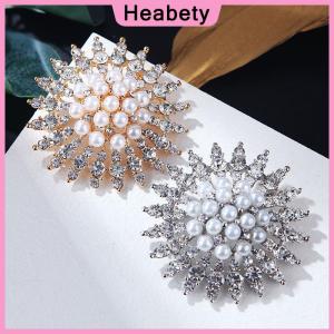 Heabety  Rhinestone Flower Brooches Pearl Classic Brooch Pins Women Jewelry Accessories