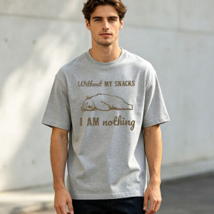 Without My Snacks I Am Nothing Summer Men Cotton Crew Neck T-Shirts Tired Resting Bear Graphic Food Theme Outdoor Versatile Tops