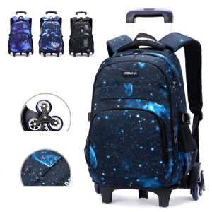 New Middle School Students 6-wheel Trolley School Bag 3-6 Grade Primary School Large Capacity Detachable Waterproof Backpack