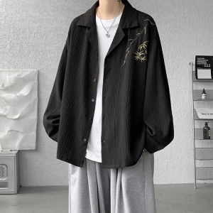 SINRANSINYA丨Áo sơ mi-mới phong cách và đẹp trai Thêu Tay Dài Áo sơ mi lỏng lẻo giản dị phong cách Trung Quốc tre Áo khoác hàng đầu