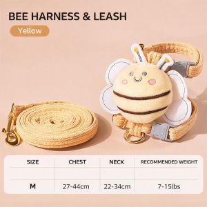 INNEED Portable Cat Harness Cartoon Bee Breast Back Harness Leash Set Pet Supplies Adjustable Pet Collar Pet Walking