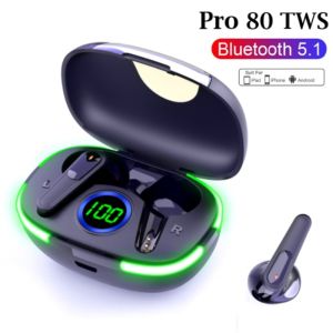 ♥ SPLAY Shipping+Readystock ♥TWS Pro 80 Bluetooth Earphones with LED Wireless Earbuds sport Noise Cancelling Sports Headsets With Microphone fone Headphones